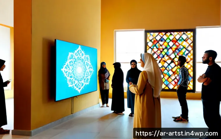 인공지능 아트와 사회적 변화 - Photorealistic community art workshop in a modern Arab cultural center, diverse Arab adults and teen...